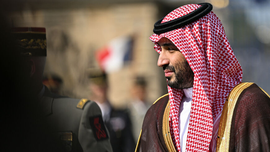 Saudi Arabia's Crown Prince Mohammed bin Salman looks on upon his arrival during a welcome ceremony as part of his two-day official visit to France, at the Hotel des Invalides, Paris, France, Aug. 24, 2026.