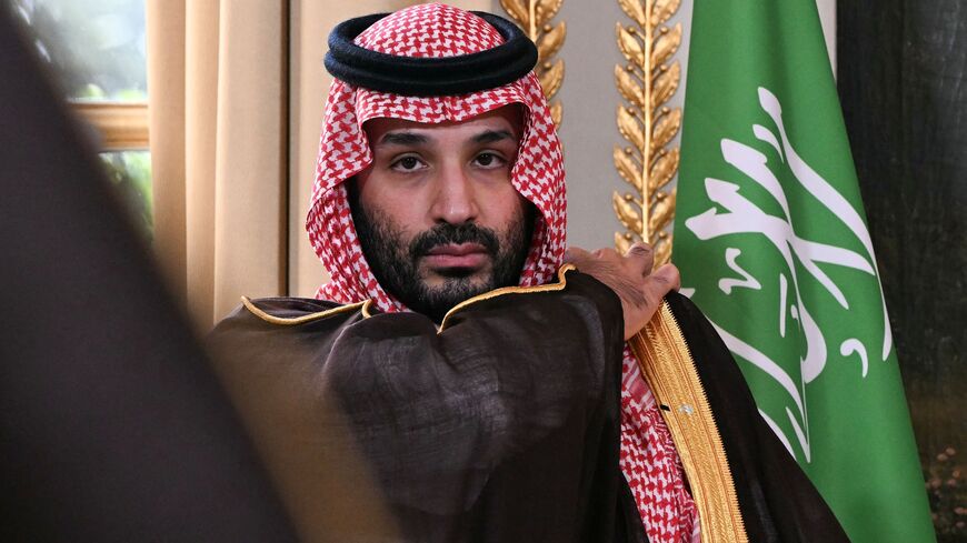 Saudi Arabia's Crown Prince Mohammed bin Salman looks on as he attends a trade agreement signature ceremony at the Elysee Palace in Paris on August 24, 2026. (Photo by LOU BENOIST / POOL / AFP via Getty Images)