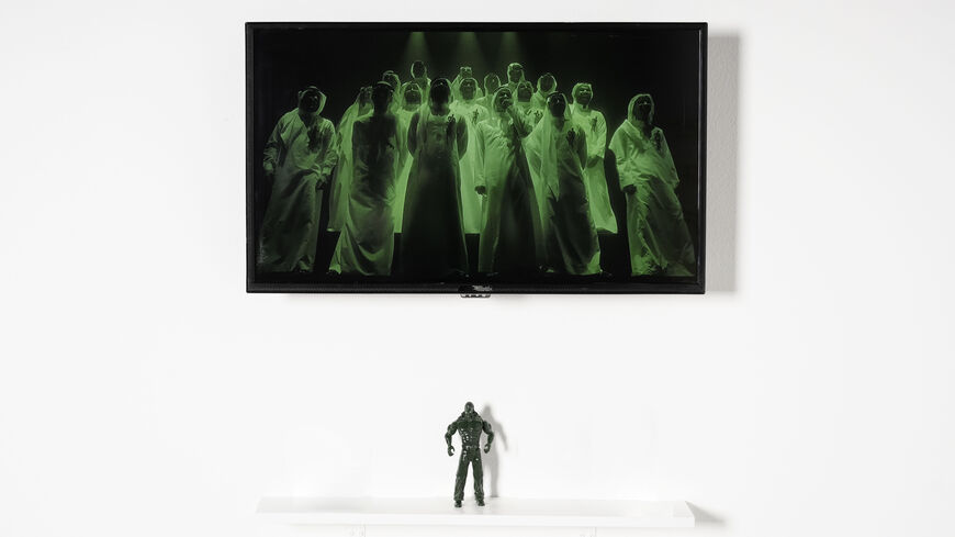 Ahaad Alamoudi. “My hopes and your dreams.” 2021. Action figure with video installation. 8.0 x 4.0 cm. Duration: 5 minutes and 40 seconds. (Photo courtesy of the artist and ATHR Gallery)