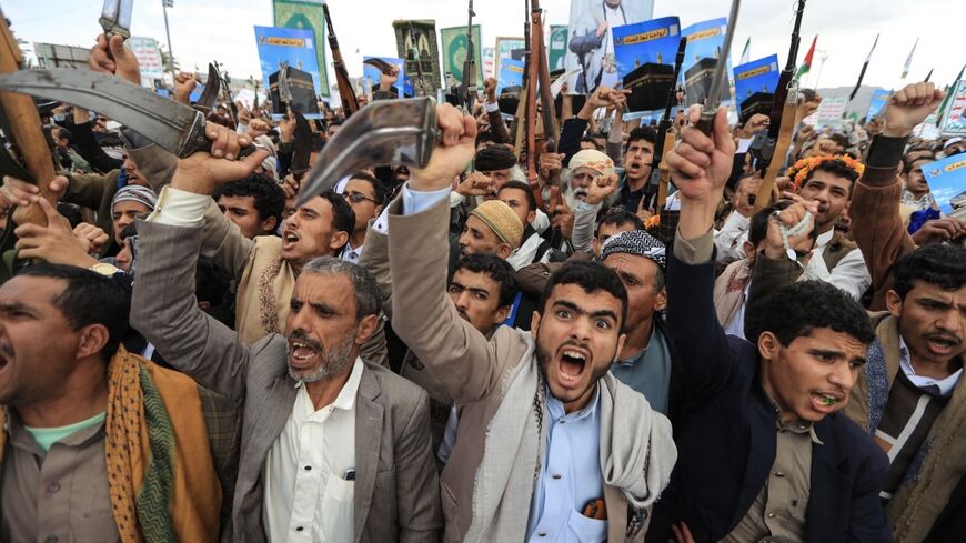 Supporters of the Houthi group at a rally in Sanaa, Yemen's capital