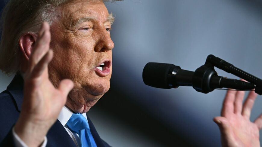 US President Donald Trump speaks during a campaign rally at Pinnacle Bank Expo Center in Grand Island, Nebraska