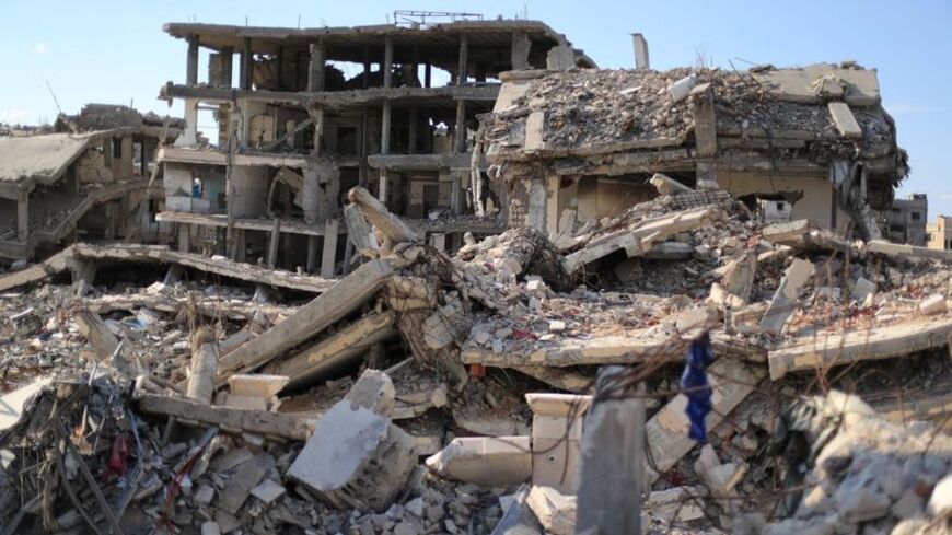 General view of residential buildings destroyed during the war, in Gaza