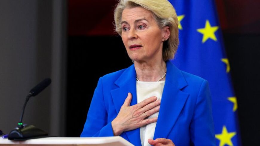 FILE PHOTO: European Commission President Ursula von der Leyen attends a press conference. in Skopje