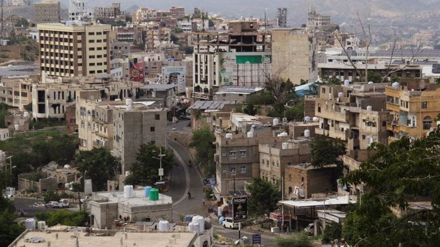 Buildings stand in the southwestern city of Taiz