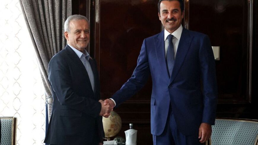 Iranian President Pezeshkian meets Qatar's Emir Sheikh Tamim bin Hamad Al Thani in Moscow