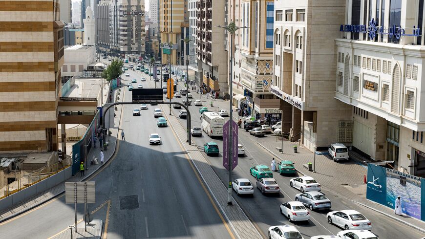 Vehicles move along a main street in Saudi Arabia's holy city of Mecca on Sept. 16, 2026. 