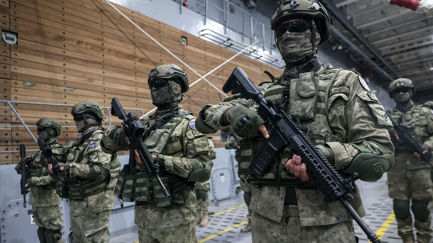Turkish Navy infantry soldiers take part in the Denizkurdu-I/2026 Exercise in the Eastern Mediterranean, off the coast of Aksaz, at Marmaris in Mugla, on Sept. 24, 2026. 