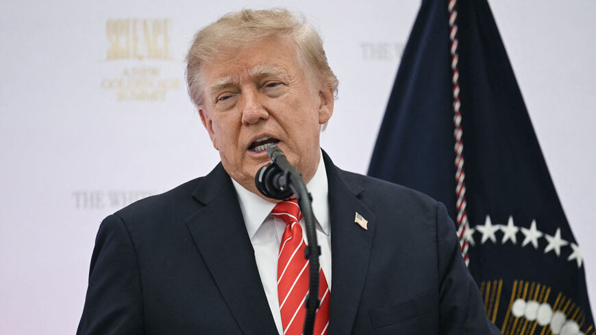 US President Donald Trump speaks at the "Golden Age of American Innovation Summit" at the Institute of Peace in Washington, DC, on Oct. 8, 2026. 