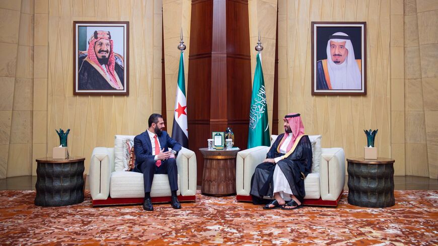 Saudi Crown Prince Mohammed bin Salman meets Syrian President Ahmed al-Sharaa in Riyadh, Oct. 6, 2026.