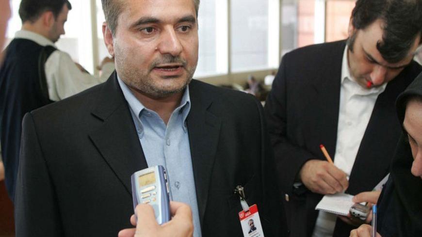 Hossein Mousavian, Head of the Iranian delegation to the International Atomic Energy Agency (IAEA) talks to journalists during a closed-door meeting of the IAEA 35-nation Board of Governors in Vienna June 14, 2004. Iran's cooperation with U.N. nuclear inspectors is less than satisfactory, IAEA chief Mohamed ElBaradei told reporters prior to the meeting. REUTERS/Herwig Prammer  PR/WS