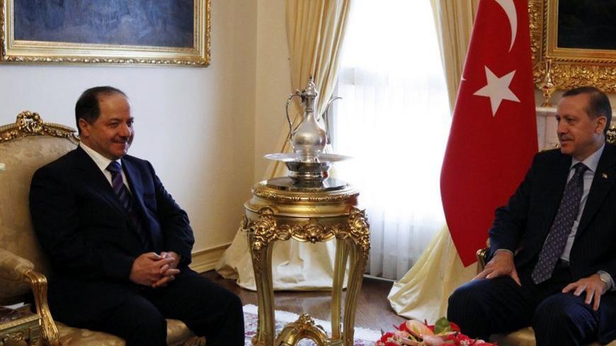 Turkey's Prime Minister Tayyip Erdogan and President of Iraq's autonomous Kurdistan region Massoud Barzani (L) meet in Ankara June 3, 2010. Turkey and Iraq already enjoy burgeoning trade and security cooperation, but Iraqi Kurdish leader Barzani's first visit to Ankara since the U.S. invasion in 2003 is a breakthrough for regional stability. REUTERS/Umit Bektas (TURKEY - Tags: POLITICS)
