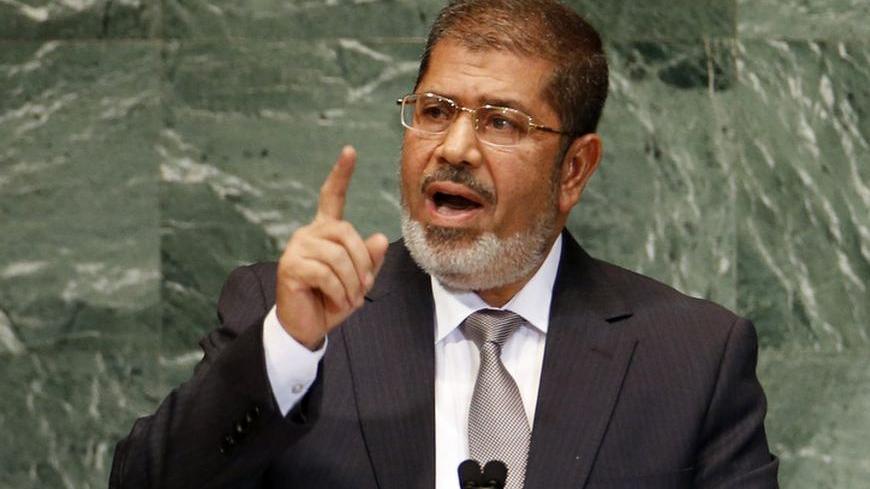 President of Egypt Mohamed Mursi addresses the 67th United Nations General Assembly at U.N. headquarters in New York, September 26, 2012.  REUTERS/Mike Segar   (UNITED STATES - Tags: POLITICS)