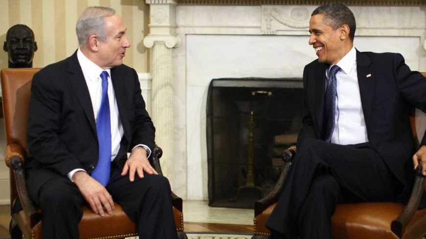 U.S. President Barack Obama welcomes Israeli Prime Minister Benjamin Netanyahu to the Oval Office of the White House in Washington, March 5, 2012.        REUTERS/Jason Reed       (UNITED STATES - Tags: POLITICS) - RTR2YVL0