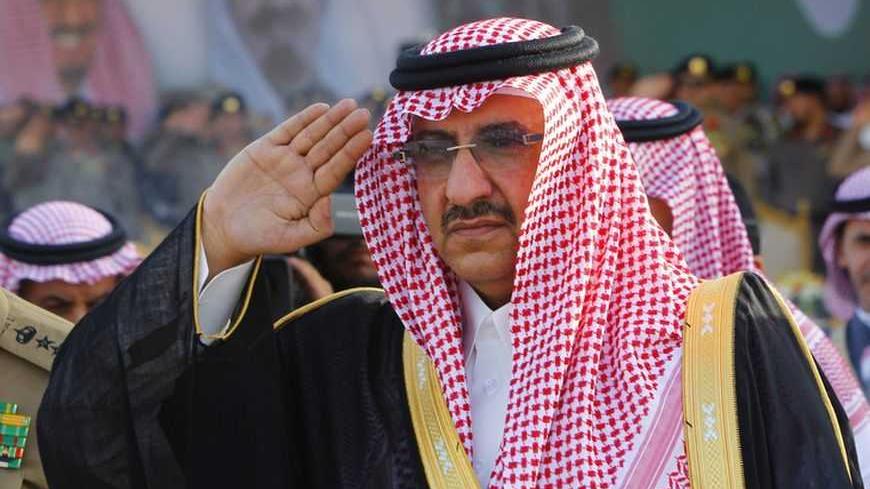 Saudi Prince Mohammed bin Nayef salute during a Saudi special forces graduation ceremony near Riyadh September 25, 2012. Picture taken September 25, 2012. REUTERS/Fahad Shadeed (SAUDI ARABIA - Tags: MILITARY ROYALS) - RTR38FC9