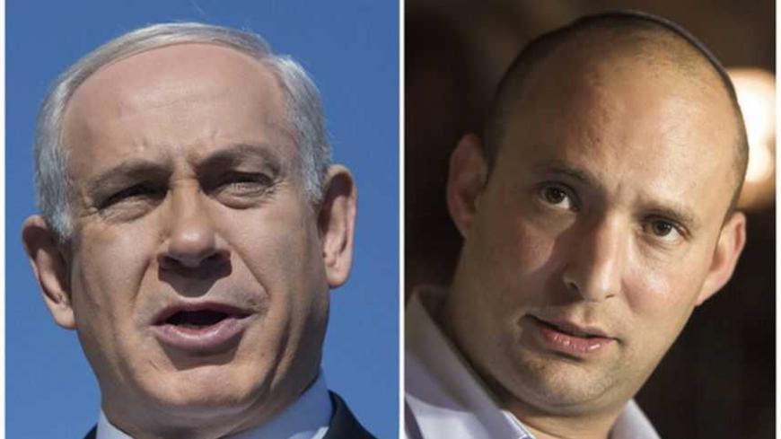 A combination photo shows Israel's Prime Minister Benjamin Netanyahu in Jerusalem on January 21, 2013 and Naftali Bennett (R), leader of the Bayit Yehudi party, in Tel Aviv January 20, 2013. Netanyahu made an election-eve appeal on Monday to wavering supporters to "come home", showing concern over a forecast far-right surge that would keep him in power but weaken him politically.In the last stretch of a largely lacklustre campaign that could produce the most hardline government in Israel's history, Netanyah