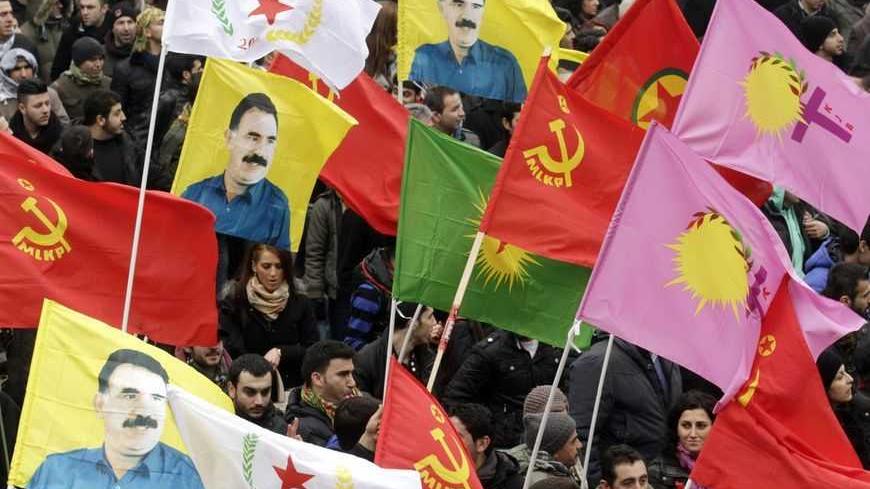 Kurds take part in a demonstration calling for the release of Kurdistan Workers Party (PKK) leader Abdullah Ocalan, in Strasbourg, eastern France, February 16, 2013.  REUTERS/Jean-Marc Loos (FRANCE - Tags: CIVIL UNREST POLITICS) - RTR3DVAH