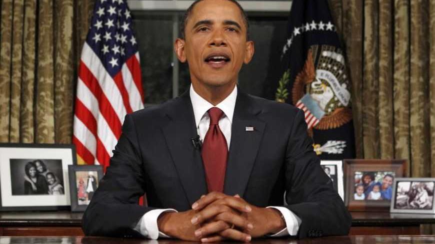 U.S. President Barack Obama speaks after addressing the nation about the end of the U.S. combat mission in Iraq from the Oval Office of the White House in Washington, August 31, 2010. Obama declared the U.S. combat mission in Iraq ended on Tuesday, but said the U.S. commitment to Iraq has not ended as he urged its leaders to quickly form an inclusive government.  REUTERS/Jim Young   (UNITED STATES - Tags: POLITICS CONFLICT MILITARY IMAGES OF THE DAY) - RTR2HRTE