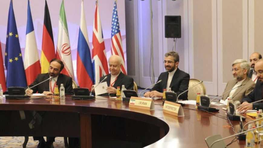 Members of the Iranian delegation, led by Supreme National Security Council Secretary and chief nuclear negotiator Saeed Jalili (2nd R), sit at a table during talks in Almaty February 26, 2013. World powers began talks with Iran on its nuclear programme in the Kazakh city of Almaty on Tuesday, in a fresh attempt to resolve a decade-old standoff that threatens the Middle East with a new war. REUTERS/Ilyas Omarov/Pool  (KAZAKHSTAN - Tags: POLITICS ENERGY) - RTR3EARU