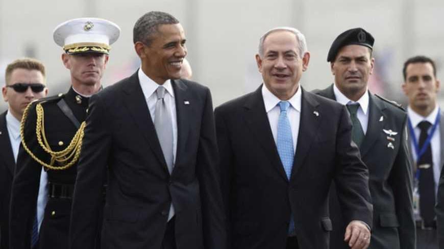 U.S. President Barack Obama (front L) participates in a farewell ceremony with Israeli Prime Minister Benjamin Netanyahu (front R) at Tel Aviv International Airport March 22, 2013.   REUTERS/Jason Reed   (ISRAEL - Tags: POLITICS) - RTR3FBWN