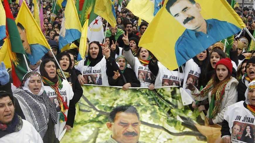 Kurds take part in a demonstration calling for the release of Kurdistan Workers Party (PKK) leader Abdullah Ocalan, in Strasbourg, eastern France, February 16, 2013.  REUTERS/Jean-Marc Loos (FRANCE  - Tags: CIVIL UNREST POLITICS) - RTR3DVAE