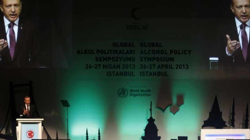 Turkey's Prime Minister Tayyip Erdogan makes a speech during the Global Alcohol Policy Symposium in Istanbul April 26, 2013. REUTERS/Murad Sezer (TURKEY - Tags: POLITICS HEALTH) - RTXZ138