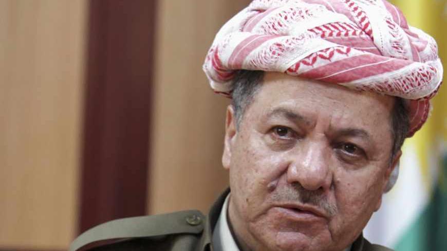 Kurdish Regional Government President Masoud Barzani speaks during an interview with Reuters in Arbil, about 350 km (220 miles) north of Baghdad June 2, 2013. Iraqi Kurdistan will be forced to seek a "new form of relations" with the central government in Baghdad if negotiations fail to resolve their disputes over oil and land, the president of the autonomous region said. Picture taken June 2, 2013.   REUTERS/Azad Lashkari (IRAQ - Tags: POLITICS CIVIL UNREST) - RTX10A6R