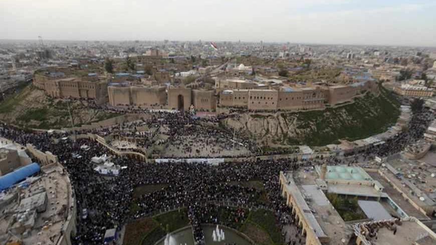 An aerial view of the city of Arbil, the capital of the autonomous Kurdistan region, about 350 km (217 miles) north of Baghdad, March 19, 2013. Picture taken March 19, 2013. REUTERS/Azad Lashkari (IRAQ - Tags: CITYSCAPE) - RTR3F8BQ