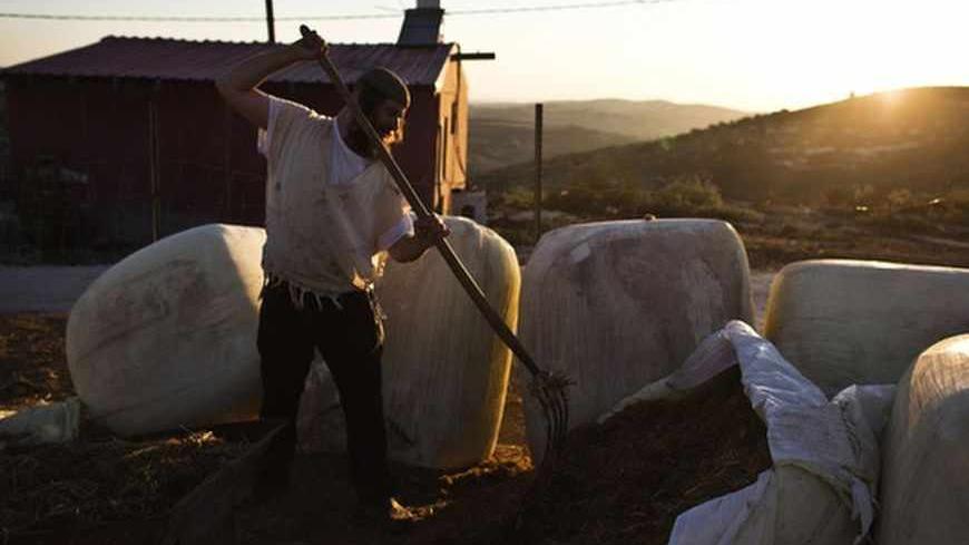 Netanel, an Israeli Jewish settler, works the land outside his home in the unauthorised Jewish settler outpost of Havat Gilad, south of the West Bank city of Nablus July 29, 2013. Israeli and Palestinian officials put forward clashing formats for peace talks due to resume in Washington on Monday for the first time in nearly three years after intense U.S. mediation. It is unclear how the United States hopes to bridge the core issues in the dispute, including borders, the future of Jewish settlements on the W