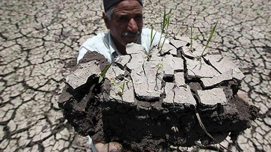 An Egyptian farmer holds a handful of soil to show the dryness of the land due to drought in a farm formerly irrigated by the river Nile, in Al-Dakahlya, about 120 km (75 miles) from Cairo June 4, 2013. Ethiopia has not thought hard enough about the impact of its ambitious dam project along the Nile, Egypt said on Sunday, underlining how countries down stream are concerned about its impact on water supplies. The Egyptian presidency was citing the findings of a report put together by a panel of experts from 