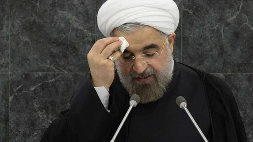 Iranian President Hassan Rouhani addresses the 68th United Nations General Assembly at UN headquarters in New York, September 24, 2013.   REUTERS/Brendan McDermid (UNITED STATES  - Tags: POLITICS)   - RTX13YDU