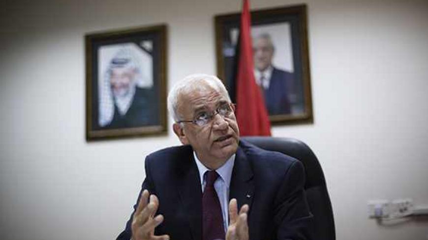 Palestinian chief negotiator Saeb Erekat gestures during his interview with Reuters in the West Bank city of Ramallah August 11, 2013. Erekat said on Sunday Israel's plans for new homes in Jewish settlements on occupied land were aimed to scupper peace talks that resume on Wednesday. REUTERS/Mohamad Torokman (WEST BANK - Tags: POLITICS) - RTX12H3R
