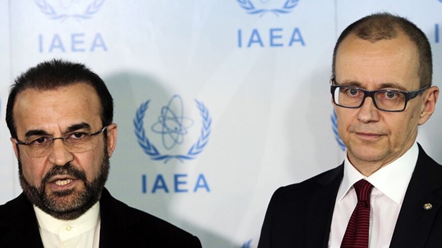 Iran's ambassador to the International Atomic Energy Agency (IAEA) Reza Najafi (L) and Tero Varjoranta, IAEA Deputy Director General and Head of the Department of Safeguards, attend a news conference at the headquarters of the IAEA in Vienna December 11, 2013. The U.N. nuclear agency and Iran aim to reach agreement next month on future steps to be taken by Tehran to help clarify concerns about its atomic activities, the two sides said after holding productive talks on Wednesday.  REUTERS/Leonhard Foeger  (A