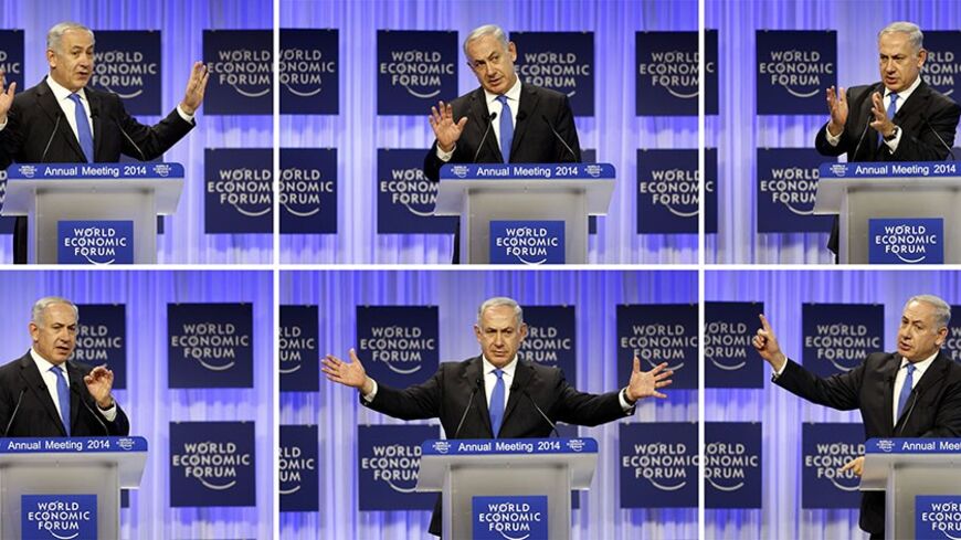 A combination photo shows Israel's Prime Minister Benjamin Netanyahu speaking during a session at the annual meeting of the World Economic Forum (WEF) in Davos January 23, 2014.                         REUTERS/Ruben Sprich (SWITZERLAND  - Tags: POLITICS BUSINESS TPX IMAGES OF THE DAY)   - RTX17RB9