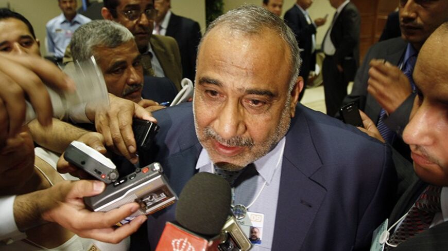Iraq's Vice-President Adil Abdul-Mahdi speaks to reporters at the King Hussein Convention Centre during the World Economic Forum on the Middle East at the Dead Sea May 16, 2009. Hundreds of the world's businessmen gathered on the Jordanian side of the Dead Sea to discuss social and political reforms in the world. REUTERS/Ali Jarekji (JORDAN POLITICS) - RTXHOKM