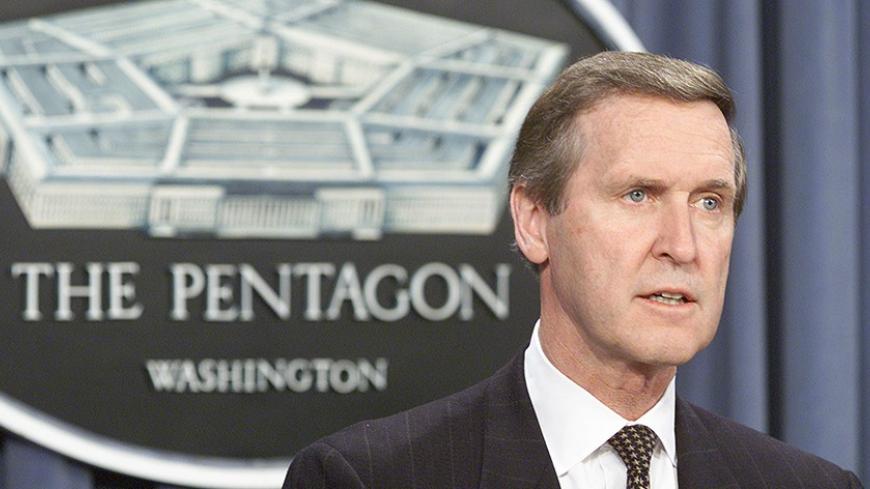 U.S. Secretary of Defense William Cohen speaks about the suspected suicide bombing of a U.S. warship in Yemen that killed at least five sailors, during a press conference at the Pentagon October 12, 2000. Navy officials in Bahrain, where the Fifth Fleet is based, said a small boat rammed into the USS Cole, one of the world's most advanced guided missile destroyers, killing five and injuring 36 others.

BM/SV - RTR9FPK
