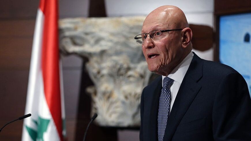 Lebanon's Prime Minister Tammam Salam speaks at the presidential palace in Baabda, near Beirut February 15, 2014. Lebanon announced a new government on Saturday, breaking a 10-month political deadlock during which spillover violence from neighbouring Syria worsened internal instability. Parliament designated Sunni lawmaker Salam as prime minister in April 2013, but he had been unable to form a government for months due to rivalries between the Hezbollah-dominated March 8 bloc and the March 14 alliance, led 