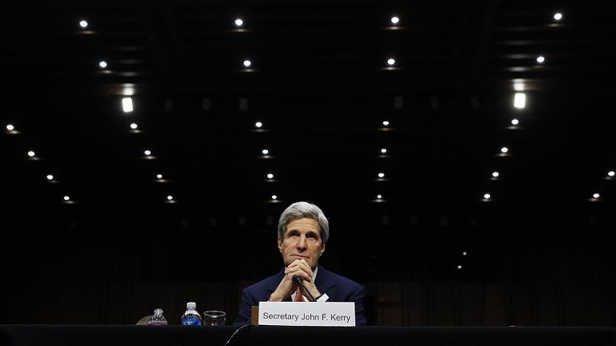 U.S. Secretary of State John Kerry testifies at a Senate hearing held by the Subcommittee on State, Foreign Operations, and Related Programs to examine proposed budget estimates for fiscal year 2015 for the Department of State and Foreign Operations in Washington, March 13,  2014. 

REUTERS/Kevin Lamarque  (UNITED STATES - Tags: POLITICS TPX IMAGES OF THE DAY) - RTR3GYKY