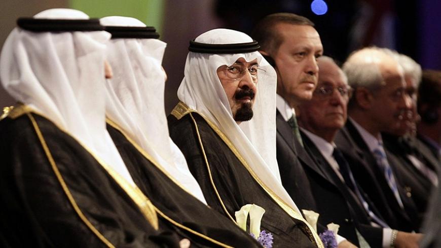 Turkey's Prime Minister Tayyip Erdogan (4th L) is pictured after receiving the "King Faisal International Prize" from Saudi King Abdullah (3rd L) in Riyadh March 9, 2010.    REUTERS/Fahad Shadeed  (SAUDI ARABIA - Tags: POLITICS) - RTR2BFMZ