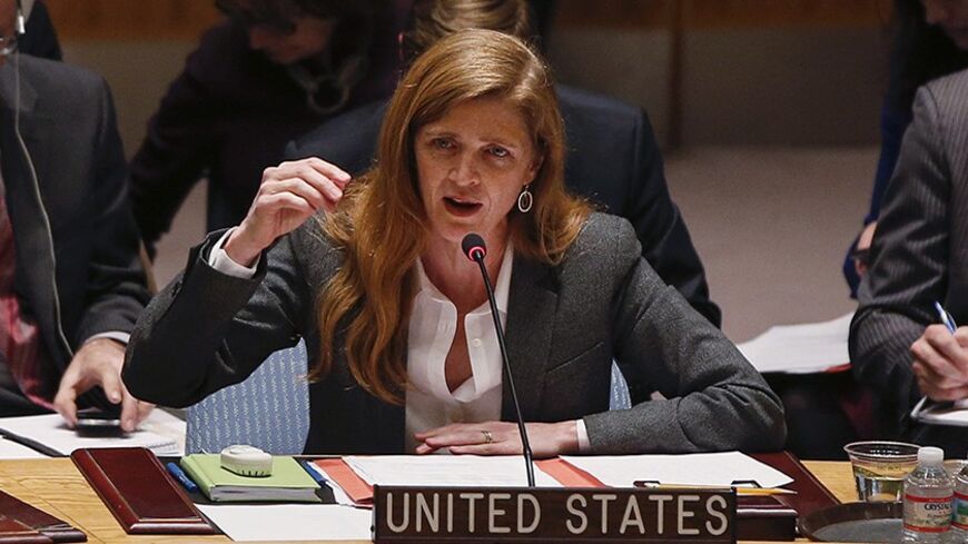 U.S. Ambassador to the United Nations Samantha Power speaks during a Security Council meeting on the crisis in Ukraine, at the U.N. headquarters in New York March 3, 2014. 
REUTERS/Shannon Stapleton (UNITED STATES  - Tags: POLITICS) - RTR3G02N