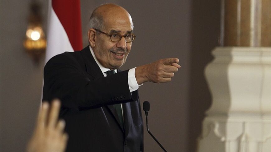 Egypt's interim Vice President Mohamed ElBaradei speaks to journalists during a news conference with European Union foreign policy chief Catherine Ashton (unseen) at El-Thadiya presidential palace in Cairo July 30, 2013. Egypt's rulers allowed Ashton to meet deposed President Mohamed Mursi, the first time an outsider was given access to him since the army overthrew him and jailed him a month ago, but ruled out involving him in any negotiations. She revealed little about what she called a "friendly, open and