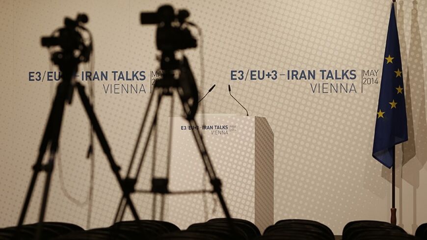 Video cameras are set up for the start of a news conference at the United Nations headquarters building (Vienna International Center) in Vienna May 14, 2014. Six world powers and Iran launch the decisive phase of diplomacy over Tehran's nuclear work during three-day talks starting in the VIC in Vienna on Wednesday, with the aim of resolving their decade-old dispute by July 20 despite skepticism a deal is possible. REUTERS/Leonhard Foeger  (AUSTRIA - Tags: POLITICS ENERGY) - RTR3P2VB