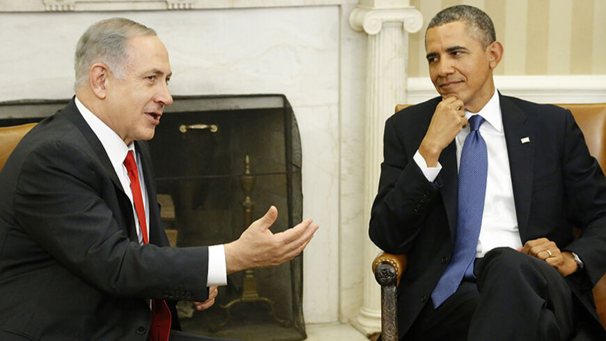 Israel's Prime Minister Benjamin Netanyahu (L) meets with U.S. President Barack Obama in the Oval Office of the White House in Washington March 3, 2014.   REUTERS/Jonathan Ernst    (UNITED STATES - Tags: POLITICS) - RTR3FZYX