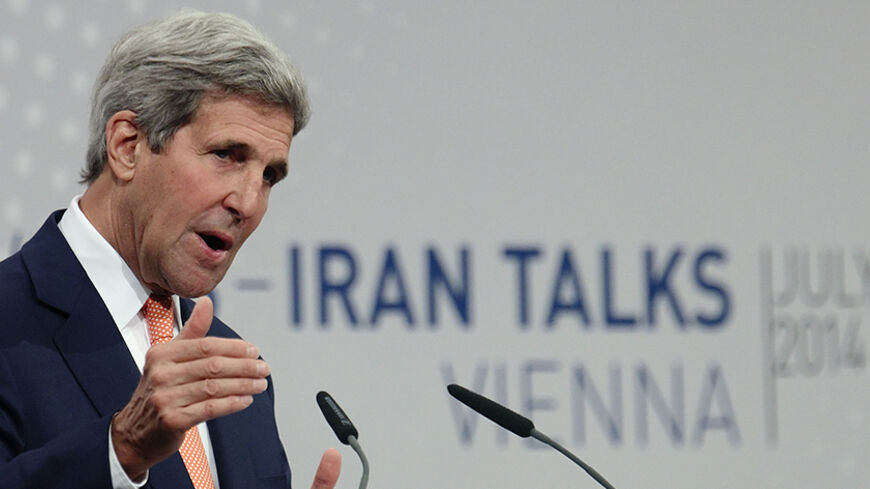 U.S. Secretary of State John Kerry speaks during a news conference in Vienna July 15, 2014. Kerry on Tuesday dismissed the idea that Iran could maintain its current number of nuclear enrichment centrifuges as part of a long-term deal with six world powers that would lead to a gradual end of sanctions.   REUTERS/Heinz-Peter Bader (AUSTRIA - Tags: POLITICS ENERGY) - RTR3YQ89
