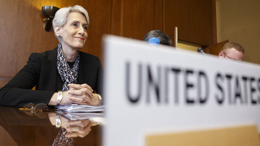 U.S. Under Secretary of State Wendy Sherman sits after arriving for a trilateral meeting with UN-Arab League envoy for Syria Lakhdar Brahimi and Russia's Deputy Minister of Foreign Affairs Gennady Gatilov during the second round of negotiations between the Syrian government and the opposition at the European headquarters of the United Nations, in Geneva, Switzerland, February 13, 2014. REUTERS/KEYSTONE/Valentin Flauraud/Pool (SWITZERLAND - Tags: POLITICS) - RTX18R7Q