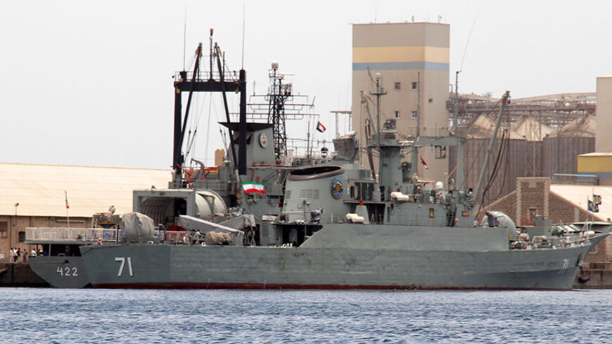 Iranian military ships frigate "Alvand" (R) and light replenishment ship "Bushehr" are seen docked for refueling on May 6, 2014 in Port Sudan, 250 kilometres (155 miles) across the Red Sea from Iran's regional rival Saudi Arabia. Sudan's army spokesman Sawarmi Khaled Saad said the warships, one of them a navy supply ship, had arrived in Port Sudan, where civilians could tour the vessels during their port call. Naval vessels from Iran have periodically stopped in Port Sudan for what Khartoum describes as nor