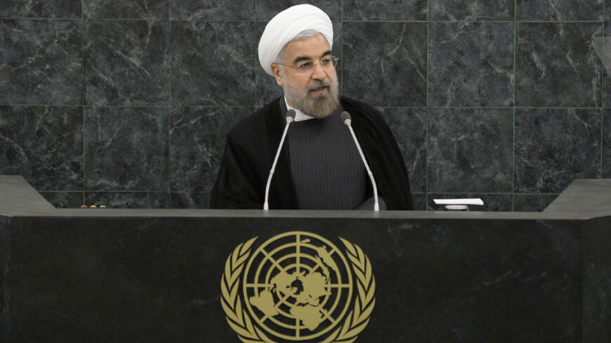 Iranian President Hassan Rouhani addresses a High-Level Meeting on Nuclear Disarmament during the 68th United Nations General Assembly at U.N. headquarters in New York, September 26, 2013.       REUTERS/Mike Segar (UNITED STATES  - Tags: POLITICS)   - RTX140Q2