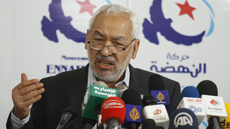 Rached Ghannouchi, leader of the Islamist Ennahda movement, Tunisia's main Islamist political party, speaks during a news conference in Tunis May 9, 2013.    REUTERS/Zoubeir Souissi (TUNISIA - Tags: POLITICS) - RTXZG0Y