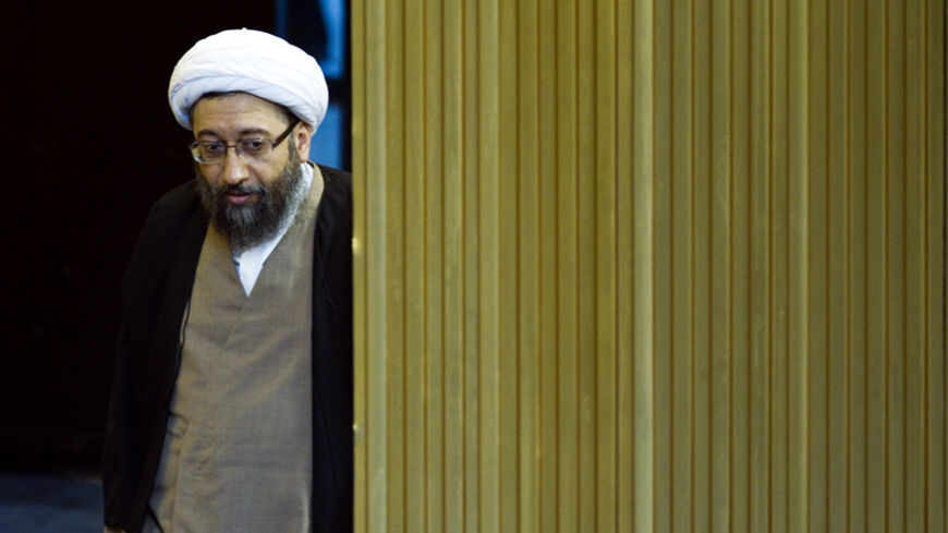 EDITORS' NOTE: Reuters and other foreign media are subject to Iranian restrictions on leaving the office to report, film or take pictures in Tehran.

Judiciary Chief Ayatollah Sadegh Larijani arrives at Iran's Assembly of Experts' biannual meeting in Tehran March 8, 2011. Former Iranian president Akbar Hashemi Rafsanjani lost his position on Tuesday as head of an important state clerical body after hardliners criticised him for being too close to the reformist opposition.  REUTERS/Raheb Homavandi (IRAN - Ta