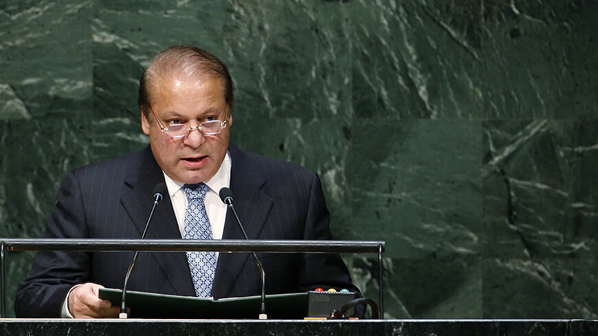 Pakistan's Prime Minister Nawaz Sharif addresses the 69th United Nations General Assembly at United Nations Headquarters in New York, September 26, 2014.  REUTERS/Mike Segar   (UNITED STATES - Tags: POLITICS) - RTR47V5B