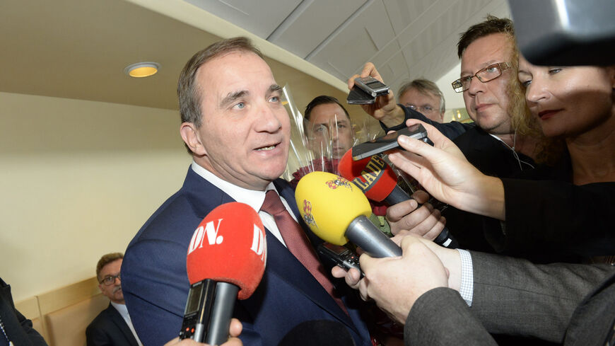 Social Democrat party leader Stefan Lofven speaks to members of the media, after being confirmed as the new prime minister of Sweden, in Stockholm, October 2, 2014. Sweden's parliament confirmed Lofven as the country's prime minister on Thursday with the Social Democrat leader heading a minority coalition with the Greens that will be one of the country's weakest governments for decades. REUTERS/Jonas Ekstromer/TT News Agency (SWEDEN - Tags: POLITICS MEDIA) 

ATTENTION EDITORS - FOR EDITORIAL USE ONLY. NOT F